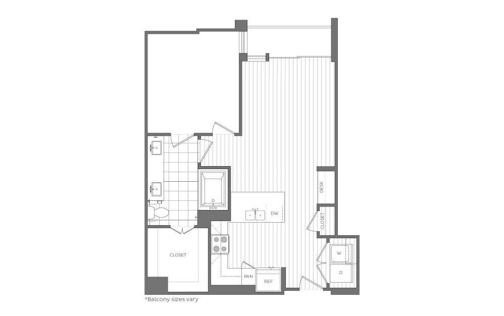 C - 1 bedroom floorplan layout with 1 bathroom and 790 - 831 square feet (2D)