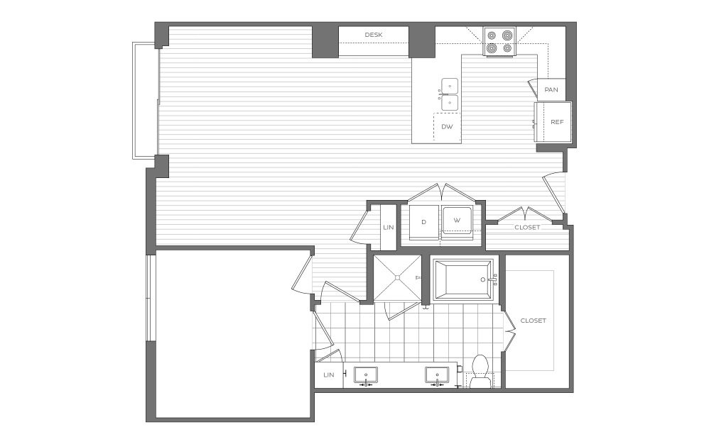 L - 1 bedroom floorplan layout with 1 bathroom and 925 square feet (2D)