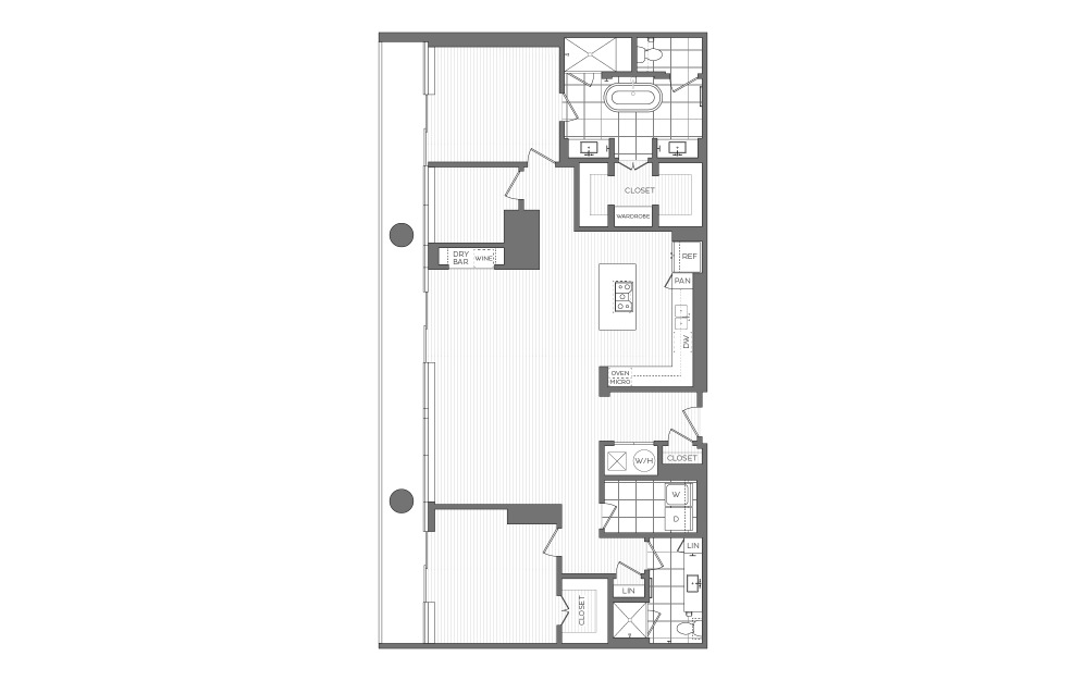 PH3 - 2 bedroom floorplan layout with 2 bathrooms and 2003 square feet (2D)