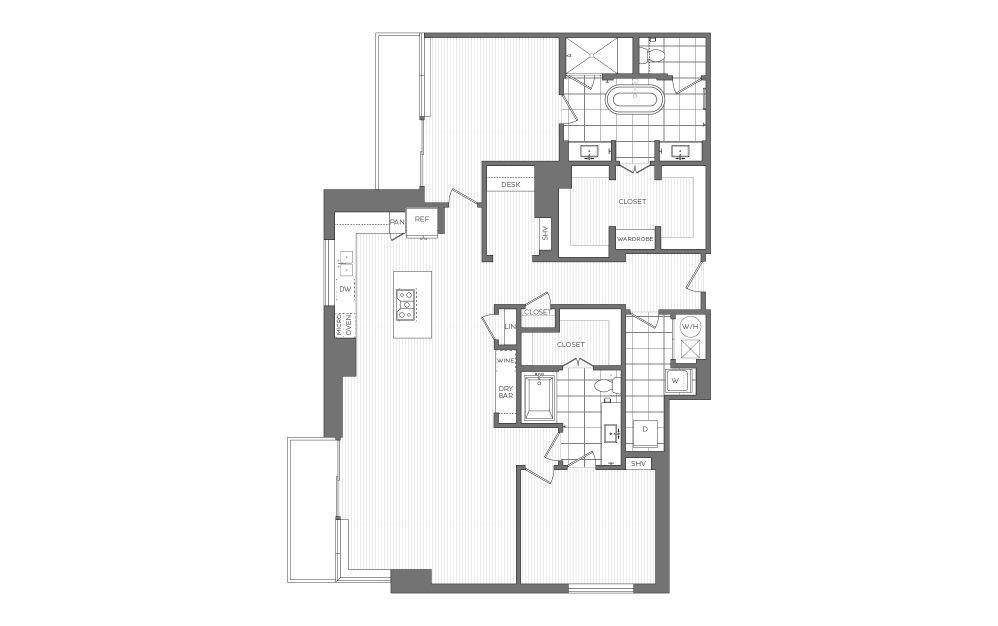 PH4 - 2 bedroom floorplan layout with 2 bathrooms and 1874 square feet (2D)