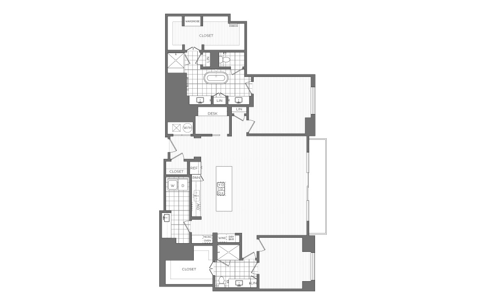 PH7 - 2 bedroom floorplan layout with 2 bathrooms and 2045 square feet (2D)