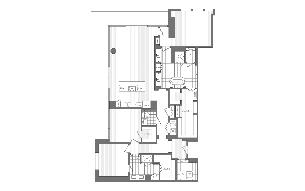 PH8 - 3 bedroom floorplan layout with 2.5 bathrooms and 2516 square feet (2D)