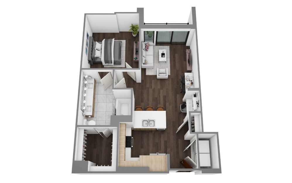 C - 1 bedroom floorplan layout with 1 bathroom and 790 - 831 square feet (3D)