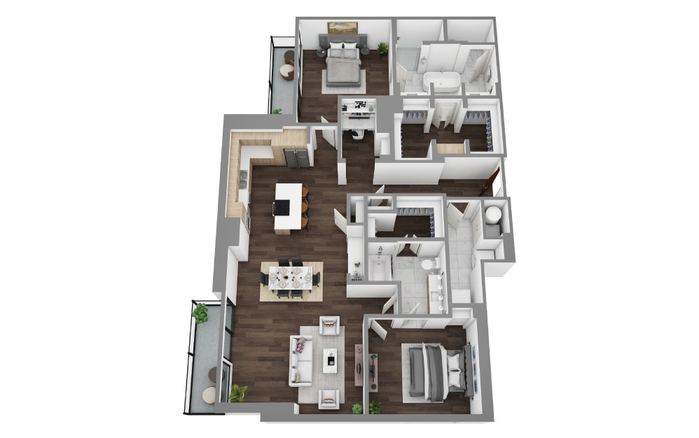 PH4 - 2 bedroom floorplan layout with 2 bathrooms and 1874 square feet (3D)