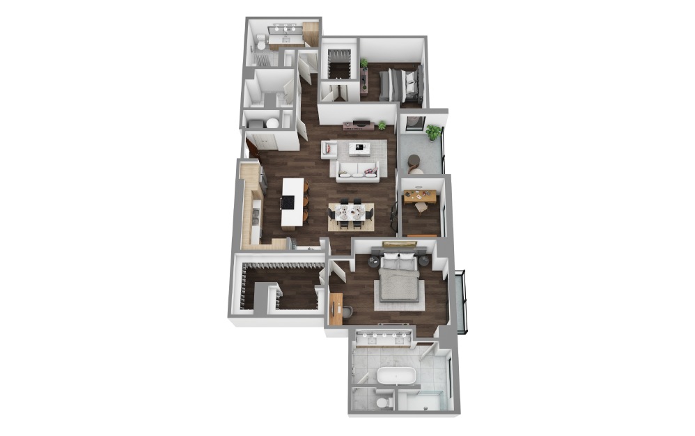 PH6 - 2 bedroom floorplan layout with 2 bathrooms and 1954 square feet (3D)