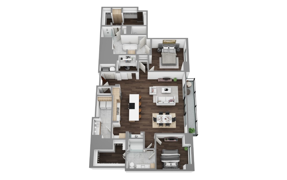 PH7 - 2 bedroom floorplan layout with 2 bathrooms and 2045 square feet (3D)