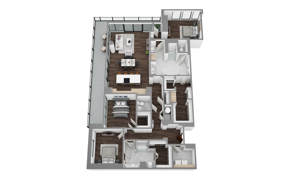 PH8 - 3 bedroom floorplan layout with 2.5 bathrooms and 2516 square feet (3D)