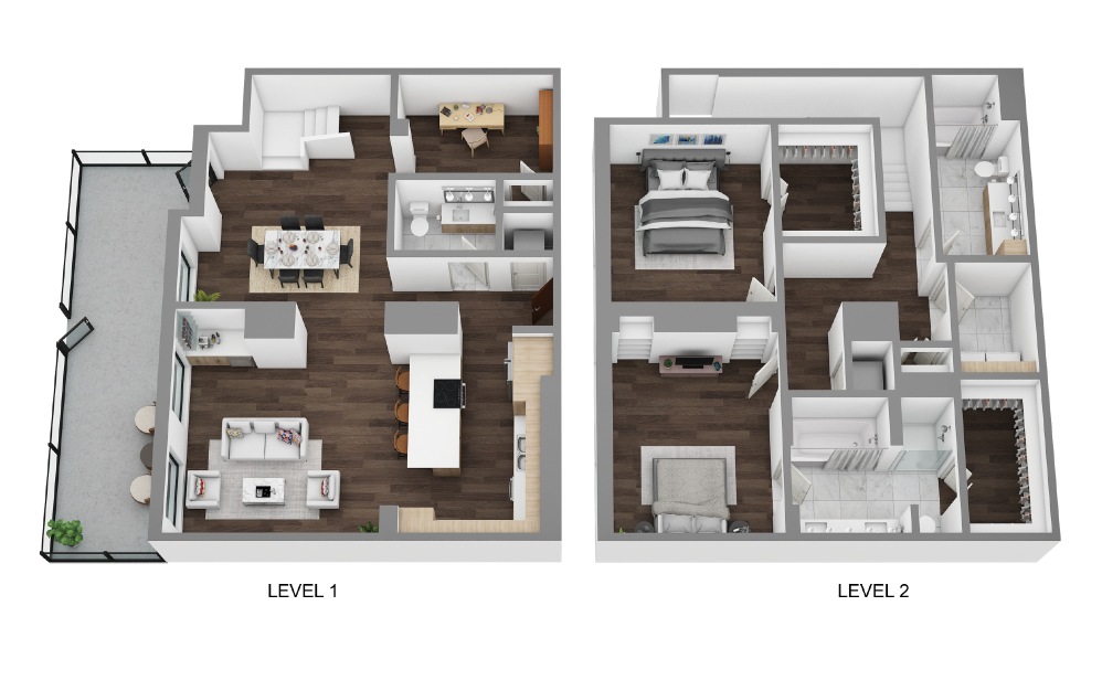 TH1 - 2 bedroom floorplan layout with 2.5 bathrooms and 2440 square feet (3D)